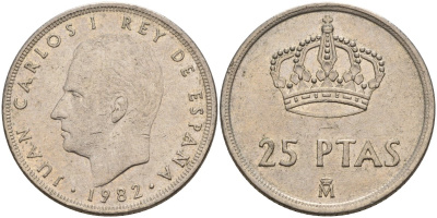 Испания 25 песет 1982 Хуан Карлос I (1975-2014) KM 824 медно-никель 4149-1044