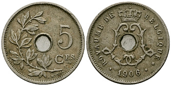 Бельгия 5 сантимов 1906 Belgique KM 54 медно-никель 4173-427
