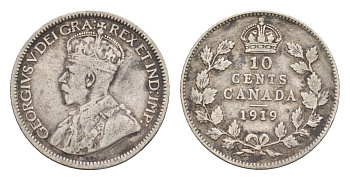 Канада 10 центов 1919 Георг V (1910-1936) KM 23 серебро 4655-446