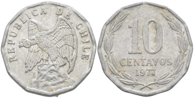 Чили 10 сентаво 1977 KM 205a алюминий 4402-414