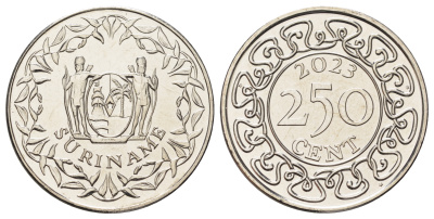 Суринам 250 центов 2023  KM NEW никелированная сталь  UNC  4403-112