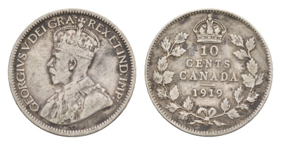 Канада 10 центов 1919 Георг V (1910-1936) KM 23 серебро 4655-446