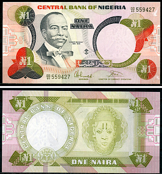Нигерия 1 найра ND (1984- ) Герберт Маколей, маска Pick 23 b  бумага  UNC (пресс) 7218-8-3-2