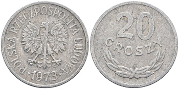 Польша 20 грошей 1973 MW KM А47, Parchimowicz 208m алюминий 3336-715