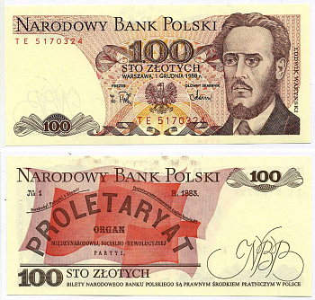 Польша 100 злотых 1988 Людвиг-Фаддей Варынский, манифест социал-революционной партии Pick 143 e бумага UNC (пресс) 8595-4-4-1