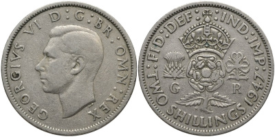 Великобритания 2 шиллинга (флорин) 1947 Георг VI (1936-1952) KM 865, Spink 4102 медно-никель 215-822