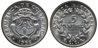 Коста-Рика 5 сентимо 1958 KM 184.1a сталь UNC M53-04