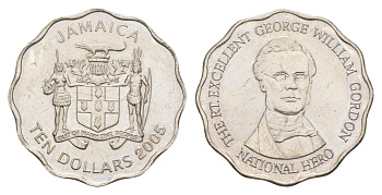 Ямайка 10 долларов 2005 KM 181 сталь плакированная никелем UNC 4641-827