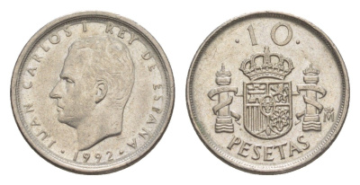 Испания 10 песет 1992 M, Хуан Карлос I (1975-2014) KM 903 медно-никель 4623-1237