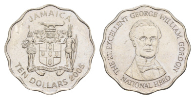 Ямайка 10 долларов 2005 KM 181 сталь плакированная никелем UNC 4641-827
