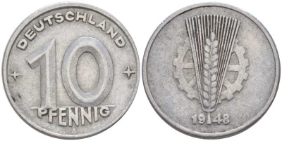 ГДР 10 пфеннигов 1948 A KM 3 алюминий 212-845