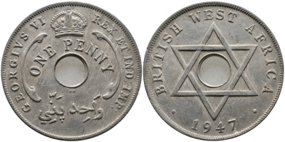 Британская Западная Африка 1 пенни 1947 Георг VI (1937-1952) KM 19 медно-никель 1523-535
