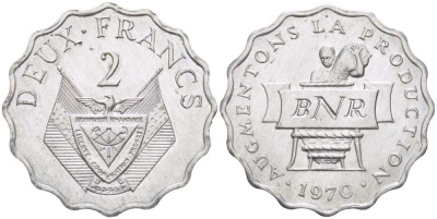 РУАНДА 2 ФРАНКА 1970 FAO KM 10 алюминий 217-823