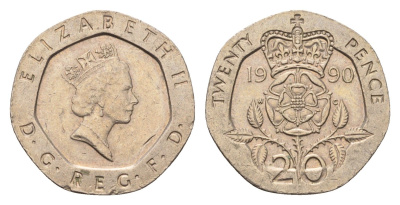 Великобритания 20 пенсов 1990 Елизавета II (1952-2022) KM 939, Spink 4361 (G2) медно-никель 4684-1018