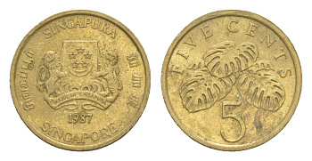 Сингапур 5 центов 1987 KM 50 алюминиевая бронза 4640-521
