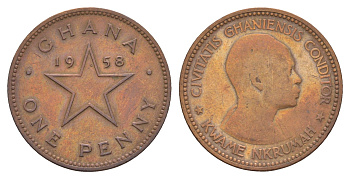 Гана 1 пенни 1958 год-тип KM 2 бронза 4656-715