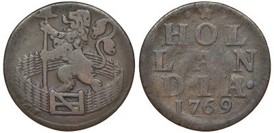 Голландия (Holland), Нидерланды 1 дуит 1769 KM 80 медь 259-445