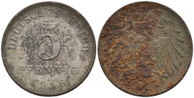 Германия 5 пфеннигов 1916 D KM 19, J. 297 железо 4151-564