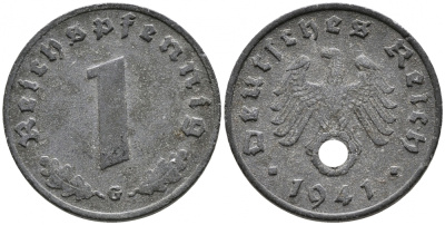 ГЕРМАНИЯ 1 РЕЙХСПФЕННИГ 1941 G KM 97, J 369 цинк 4528-263