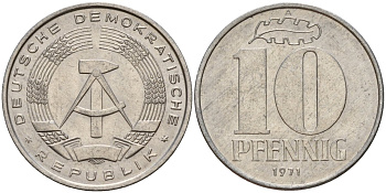 ГДР 10 пфеннигов 1971 A KM 10 алюминий 68-811