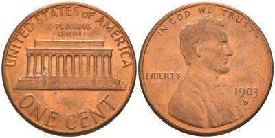 США 1 ЦЕНТ 1983 D, ЛИНКОЛЬН KM 201b цинк плакированный медью 188-226