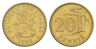 Финляндия 20 пенни 1986 KM 47 алюминиевая бронза 4648-435