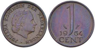 Нидерланды 1 цент 1964 Юлиана (1949-1980) KM 180 бронза 66-428