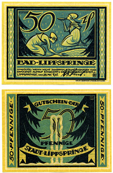Бад-Липпшпринге 50 пфеннигов 1921 28 мая 1921, нотгельд, земля Северный Рейн-Вестфалия Grabowski 805.1 бумага 2195-26-1-2