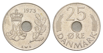 Дания 25 эре 1973 S; B, Маргрете II (1972-2024 ) KM 861 медно-никель 4514-427