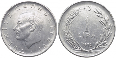 Турция 1 лира 1972 Мустафа Кемаль Ататюрк KM 889а.2 нержавеющая сталь 3856-845