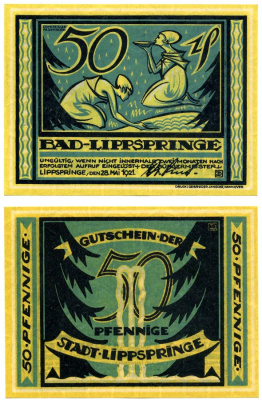 Бад-Липпшпринге 50 пфеннигов 1921 28 мая 1921, нотгельд, земля Северный Рейн-Вестфалия Grabowski 805.1 бумага 2195-26-1-2