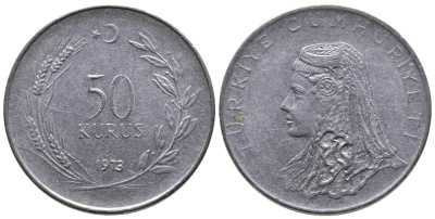 Турция 50 курушей 1973 Анатолийская невеста KM 899 нержавеющая сталь 84-1211