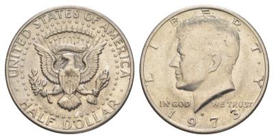 США 1/2 доллара (50 центов) 1973 Джон Кеннеди KM 202b медь плакированная медно-никелем aUNC 4526-1221