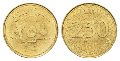 Ливан 250 ливров 2000 орнамент KM 36 медь алюминий никель UNC 4678-413