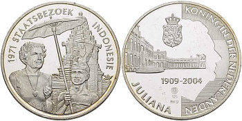 НИДЕРЛАНДЫ МЕДАЛЬ ND СЕРИЯ ЮЛИАНА КОРОЛЕВА НИДЕРЛАНДОВ (1909-2004), 1971 ГОД ГОСУДАРСТВЕННЫЙ ВИЗИТ В ИНДОНЕЗИЮ, ДИАМЕТР 38 ММ., ВЕС 25 ГР. серебро PROOF 1076-8-52