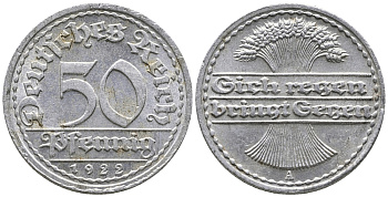 ГЕРМАНИЯ 50 ПФЕННИГОВ 1922 A KM 27, J. 301 алюминий 24-1042