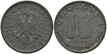 Австрия 10 грошей 1948 KM 2874 цинк 4156-1011