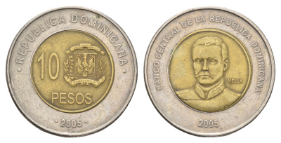 Доминиканская Республика (Доминикана) 10 песо 2005 KM 106 биметалл 4663-927