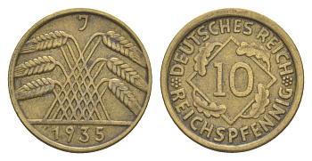 Германия 10 рейхспфеннигов 1935 J KM 40, J. 317 алюминиевая бронза 4549-937