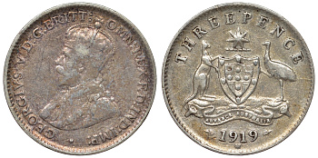 Австралия 3 пенса 1919 M Георг V (1910-1936) KM 24 серебро 71-117
