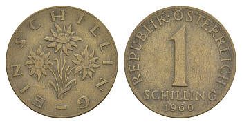 Австрия 1 шиллинг 1960 KM 2886 алюминиевая бронза 4633-745