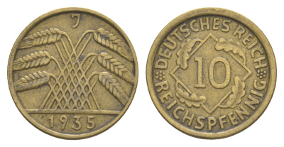 Германия 10 рейхспфеннигов 1935 J KM 40, J. 317 алюминиевая бронза 4549-937