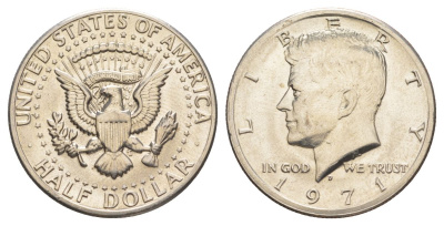 США 1/2 доллара (50 центов) 1971 D, Джон Кеннеди KM 202b медь плакированная медно-никелем aUNC 114-431