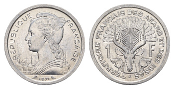 Французские афар и исса 1 франк 1971 KM 16 алюминий UNC 4127-1925