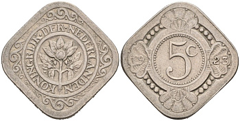 Нидерланды 5 центов 1923 Вильгельмина (1890-1948) KM 153 медно-никель 4575-842