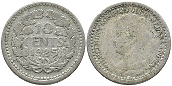 Нидерланды 10 центов 1925 Вильгельмина (1890-1948) KM 145 серебро 4609-737