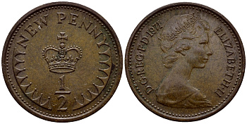 Великобритания 1/2 пенни 1971 Елизавета II (1952-2022) KM 914, Spink 4239 бронза 4396-119