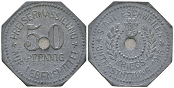 Эшвайлер (Пруссия, Рейн) 50 пфеннингов 1916 Funck 122.1A, Men18 8727.1 цинк 1515-215