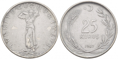 ТУРЦИЯ 25 КУРУШЕЙ 1967 KM 892.3 сталь 4548-241