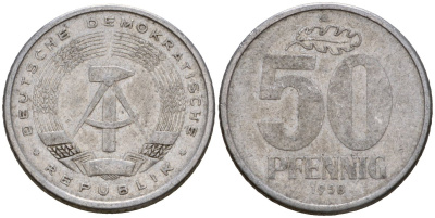ГДР 50 пфеннигов 1958 A KM 12.1 алюминий 4601-554